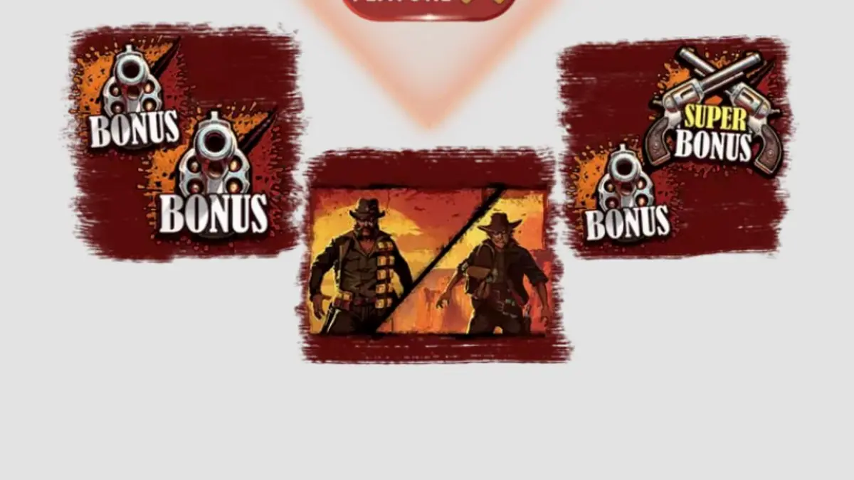 Cena de deserto em estilo faroeste com elementos do jogo Revolvero