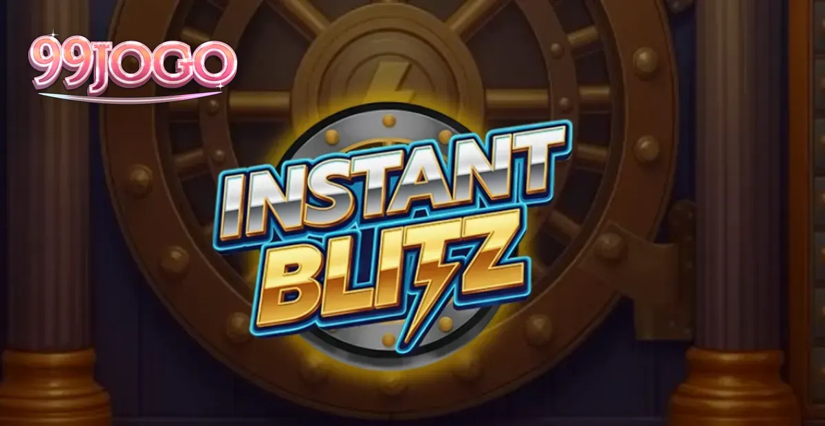 Interface neon e futurista do slot Instant Blitz com elementos de cofre e luzes vibrantes
